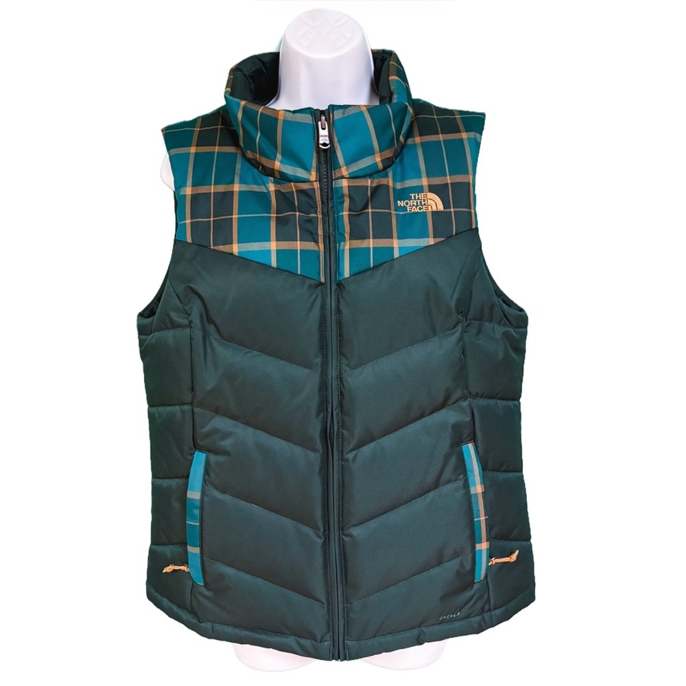 NWOT North Face Dark Green & Teal Retro Plaid Sheka 550 Down Puffer Vest Size M